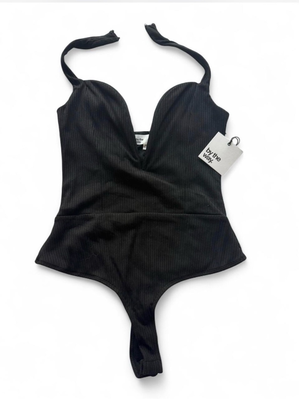 NWT By The Way Black Ribbed Wired Deep Plunge Bodysuit. | Size: M